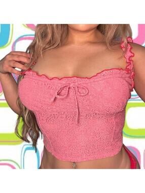 Pink lace cami Urban Outfitters with ruffle straps